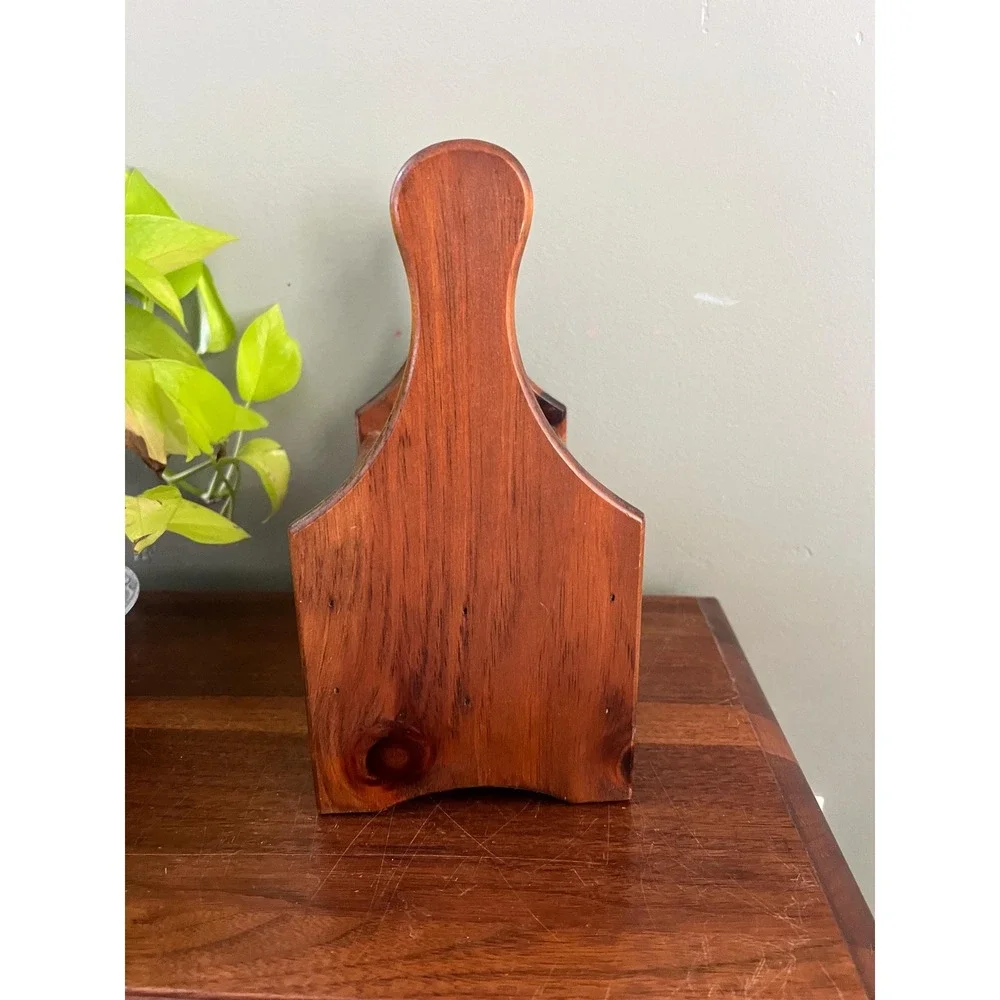 Vintage Teak Desk Organizer Utensil Holder Wooden Caddy